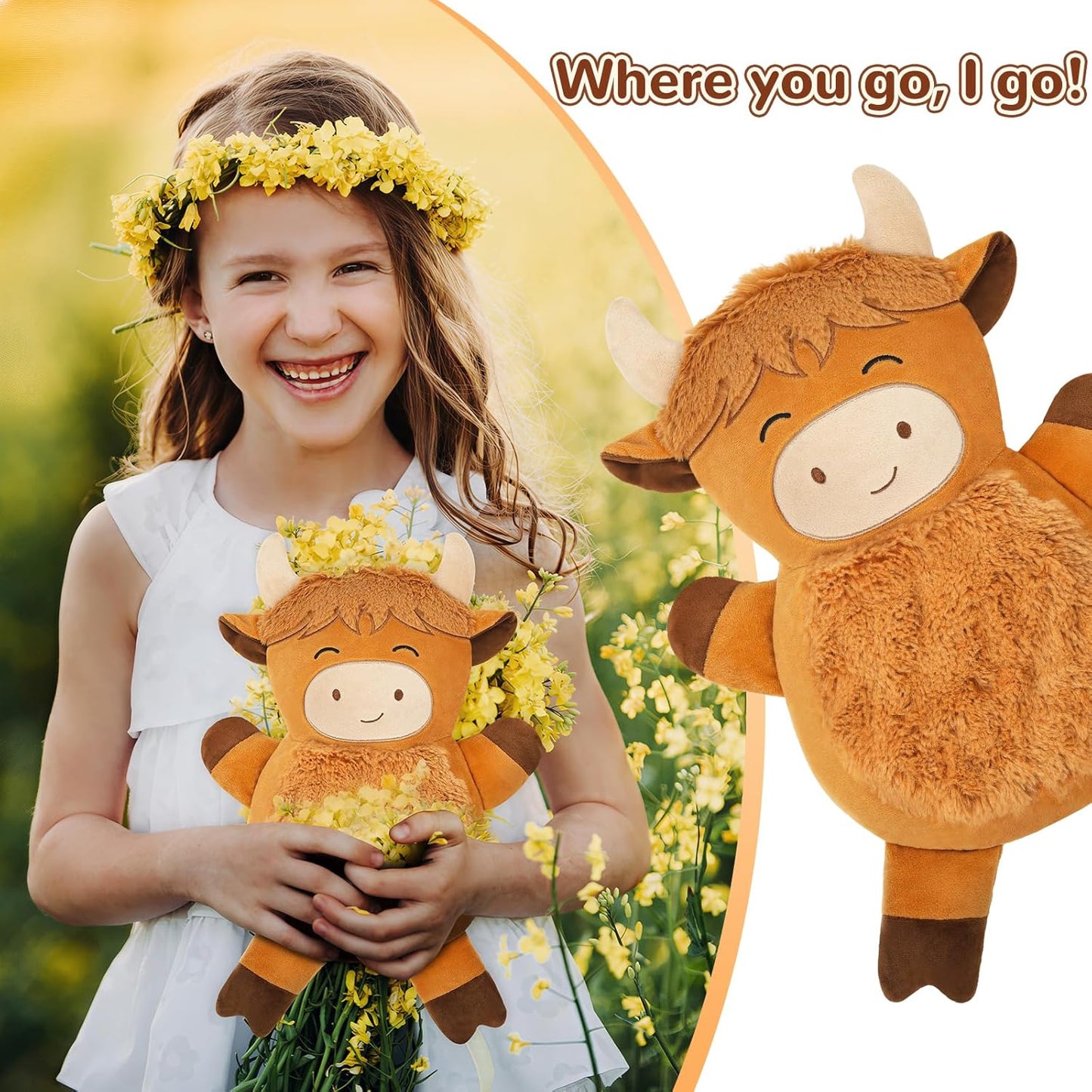 Microwave Heating Pad for Pain Relief, 16" x 11" Microwavable Heating Pads for Cramps, Back Pain, Neck Shoulder, Muscles, Knee, Joints, Natural Heat Pack Moist Heat, Squint Highland Cow