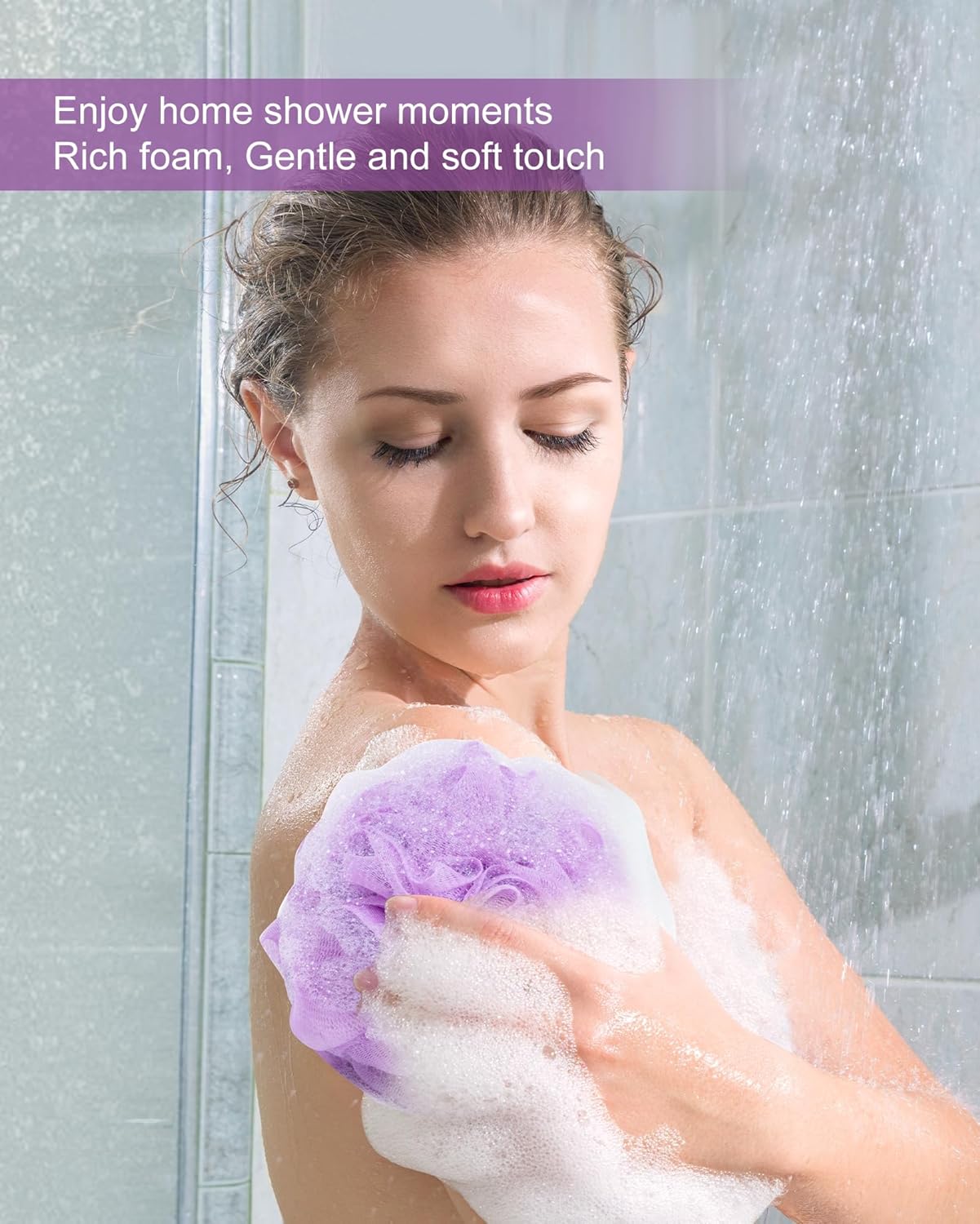 Loofah Sponge, XXL Large Loofah 100g 4 Pack, Bath Sponge Soft Mesh Shower Loofah for Men, Body Scrub, Shower Pouf Bath Accessories, for Body Wash, Soap (Lavender)