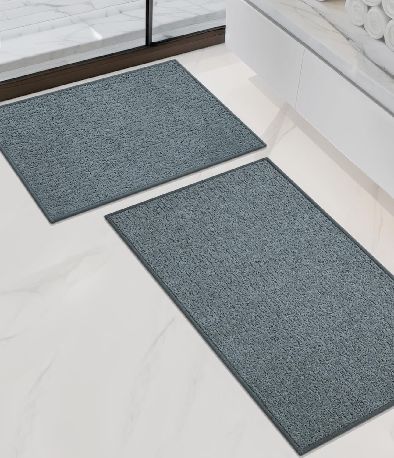 chakme Bathroom Rug Sets 2 Piece, Ultra Thin Bath Mat Quick Dry Bath Mat Set, Absorbent Bath Mat for Bathroom Non Slip Machine Washable, (Light Blue, 2 Piece)