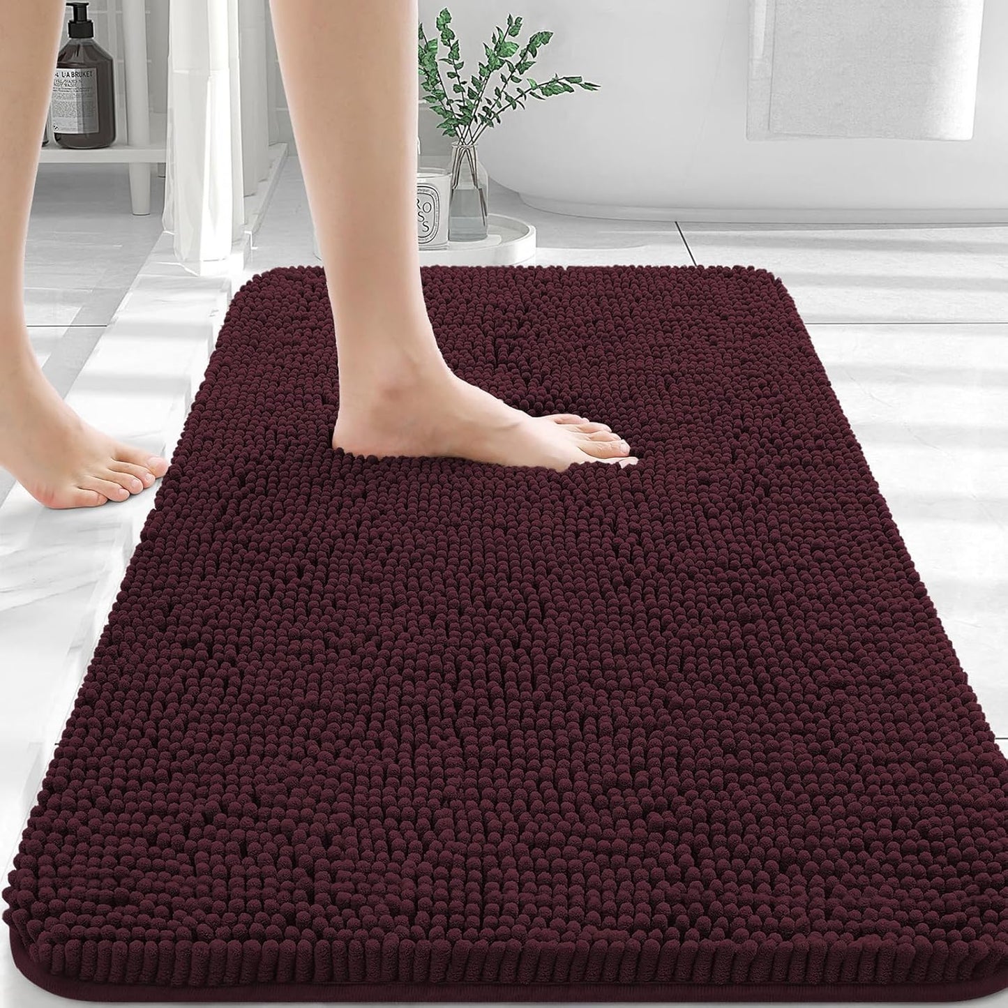 OLANLY Bathroom Rugs 30x20, Extra Soft Absorbent Chenille Bath Rugs, Rubber Backing Quick Dry, Machine Washable Bath Mats for Bathroom Floor, Tub and Shower, Home Decor Accessories, Black Cherry