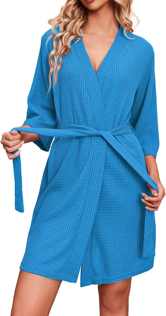 Ekouaer Robes for Women Waffle Knit Bathrobe Soft Lightweight Knee Length Loungewear S-XXL