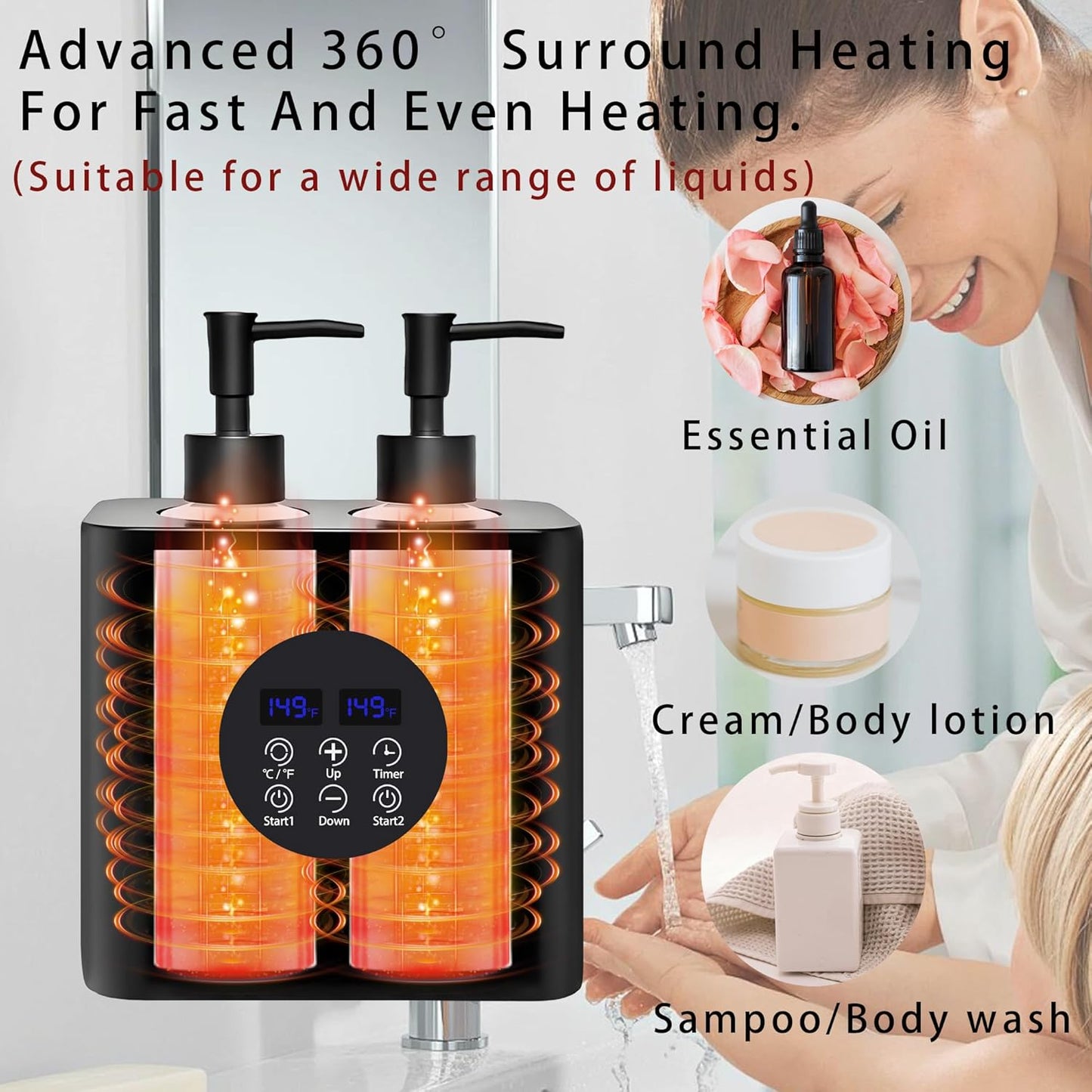 Massage Oil Warmer, Professional Lotion Warmer, Cream Warmer, Oil Bottle Warmer, Automatic Thermostat, For Salon, Barber Shop, Home, With Four Oil Bottle Dispensers, 002-Black