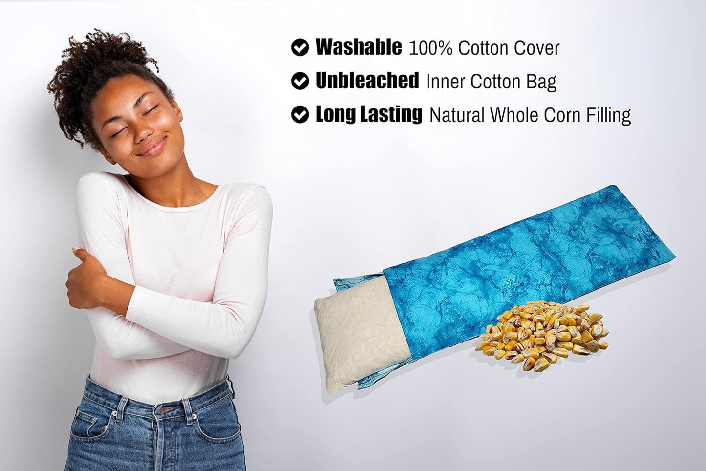 Microwavable Corn Filled Heating Pad and Cold Pack/Washable 100% Cotton Cover (Watermark - Aqua, 5.25in W x 17.25in L)