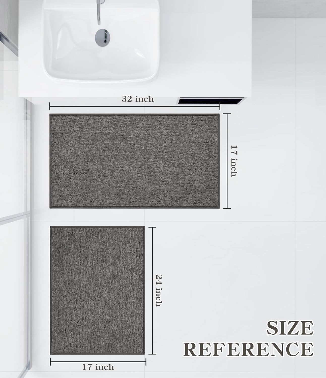 chakme Bathroom Rug Sets 2 Piece, Ultra Thin Bath Mat Quick Dry Bath Mat Set, Absorbent Bath Mat for Bathroom Non Slip Machine Washable, (Dark Grey, 2 Piece)