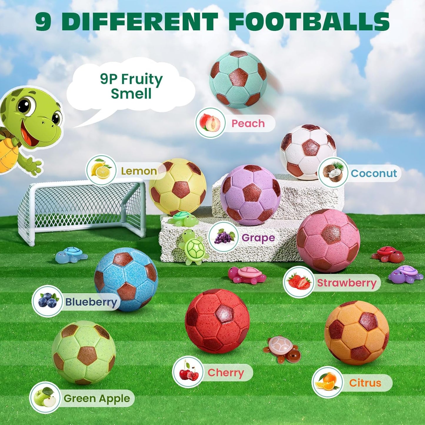 Bath Bombs with Surprise Toys Inside, Soccer Gifts for Kids Boys Girls, 9 Kids Bath Bombs Gift Set, Handmade Nature Bubble Bath Fizzes Bomb, Birthday Gifts for Kid