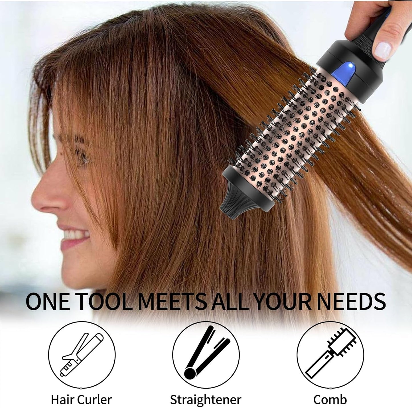 K&K Heated Curling Brush - 1.5 Inch Ceramic Tourmaline Ionic Volumizing Hot Brush for Root Volume & Loose Curls (Black)