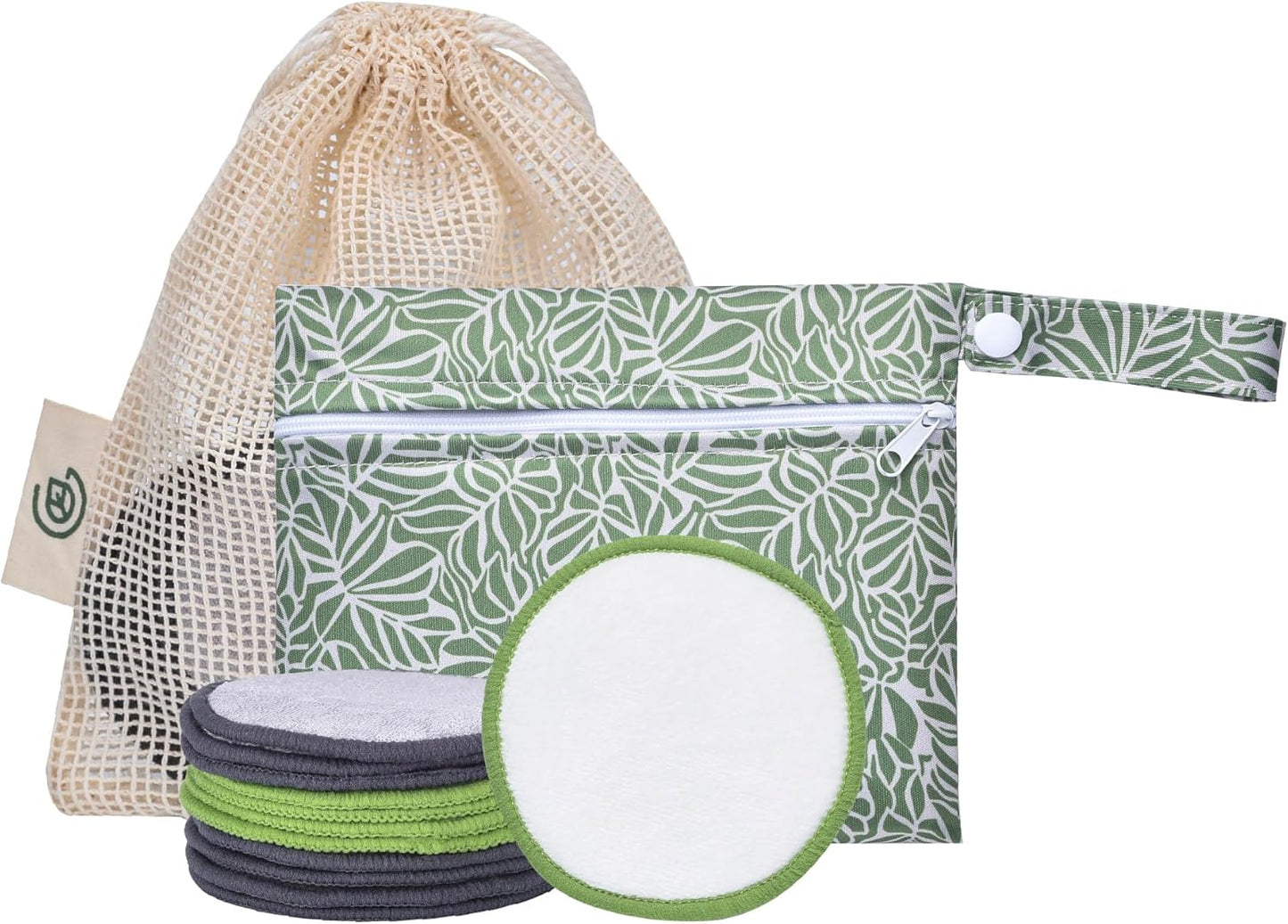 Greenzla Reusable Makeup Remover Pads Travel Set - 12 Pack Microfiber Cotton Pads, Dark Charcoal Cotton Rounds, and Bamboo Terry Face Wipes for All Skin Types with Mesh Laundry Bag and Travel Pouch