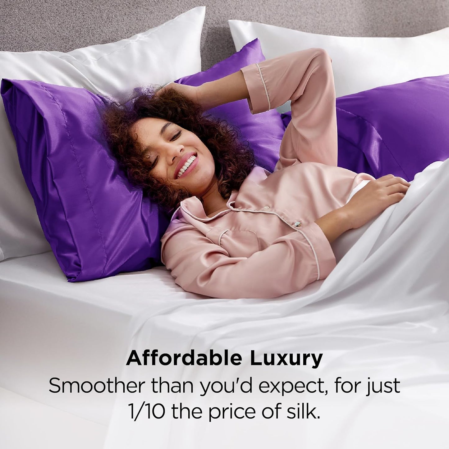 Bedsure Satin Pillowcases, Similar to Silk Pillow Cases Queen Size Set of 2, Purple Pillow Case for Sleeping Women with Envelope Closure, Gifts for Women Men, 20x30 Inches, 2pcs