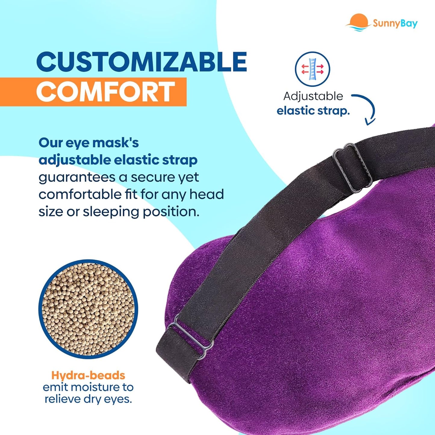 SunnyBay Microwavable Heated Eye Mask for Dry Eyes, Moist Cold and Warm Compress for Eyes with Elastic Strap and Unscented Hydra Bead Filling, Washable Soft Plush Material, 7.9 x 4.3 Inches