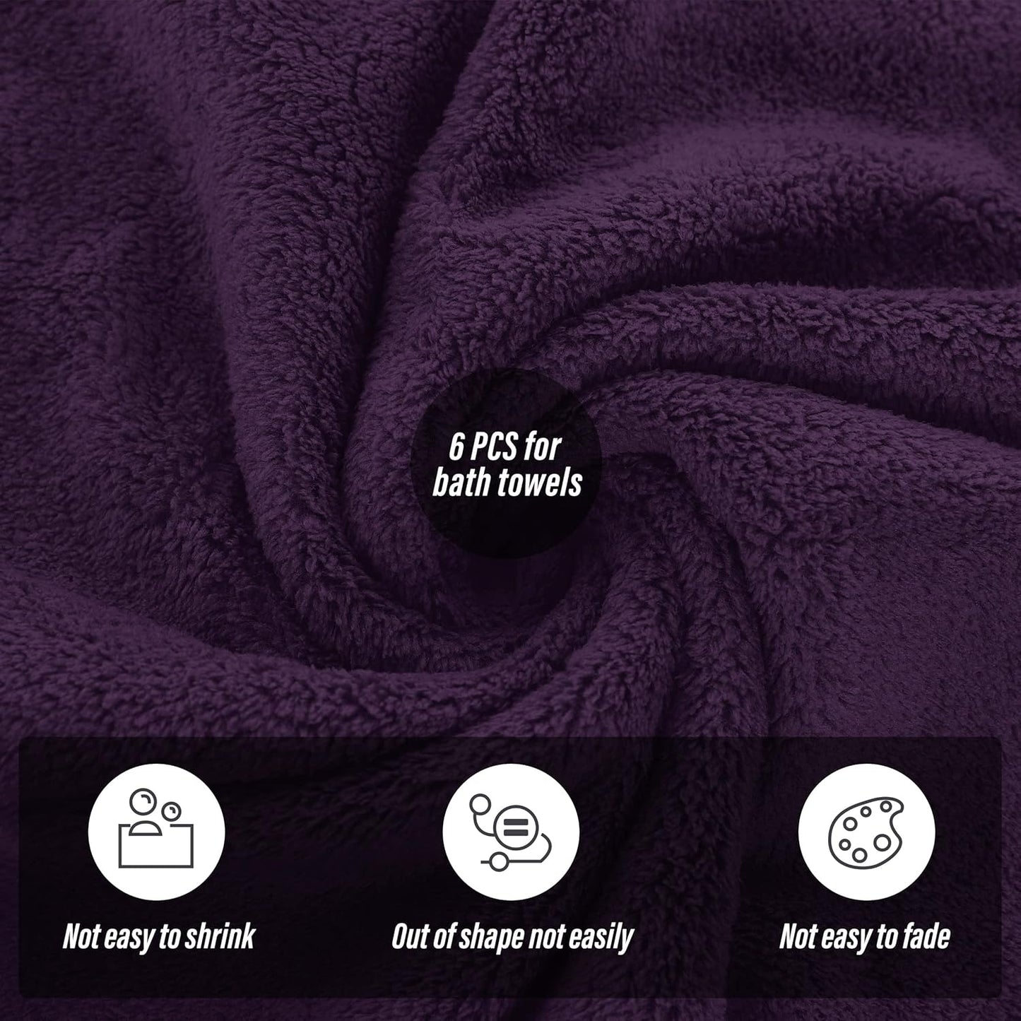 MOONQUEEN 6 Pack Premium Bath Towel Set - Quick Drying - Microfiber Coral Velvet Highly Absorbent Towels - Multipurpose Use as Bath Fitness, Bathroom, Shower, Sports, Yoga Towel (Grape Purple)
