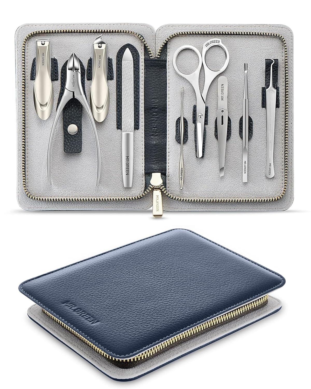 Manicure Set 9 in 1,Professional Pedicure kit,Stainless Steel Manicure Kit,Portable Travel Grooming Kit Nail Care Tools,Nail Clippers Pedicure Tools with Leather Travel Case (Dark Blue)
