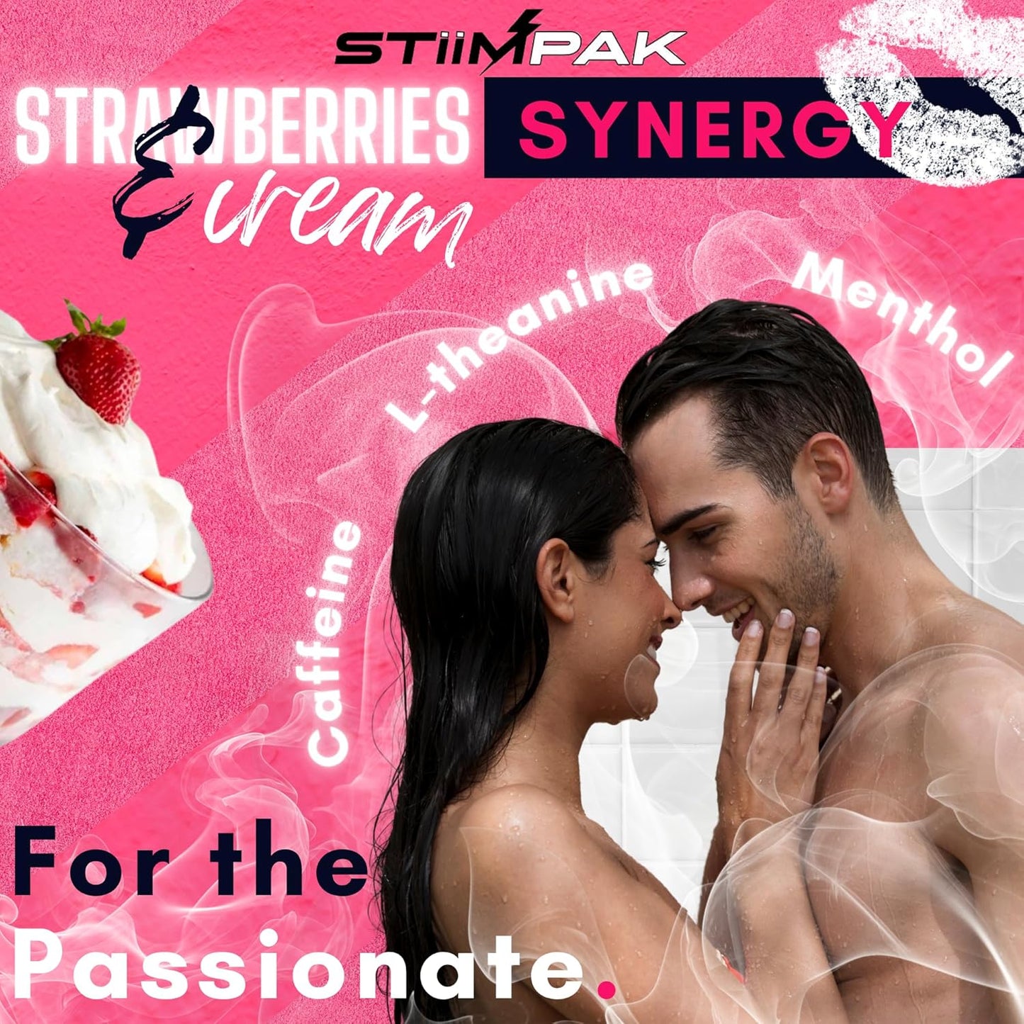 Shower Steamers | Synergy | XL 80g | Intimacy, Relaxation & Self-Love Aromatherapy | Caffeine, L-Theanine & Menthol | Gift for Women | Strawberry Vanilla | STiiMPAK (8 Pak + Loofah)