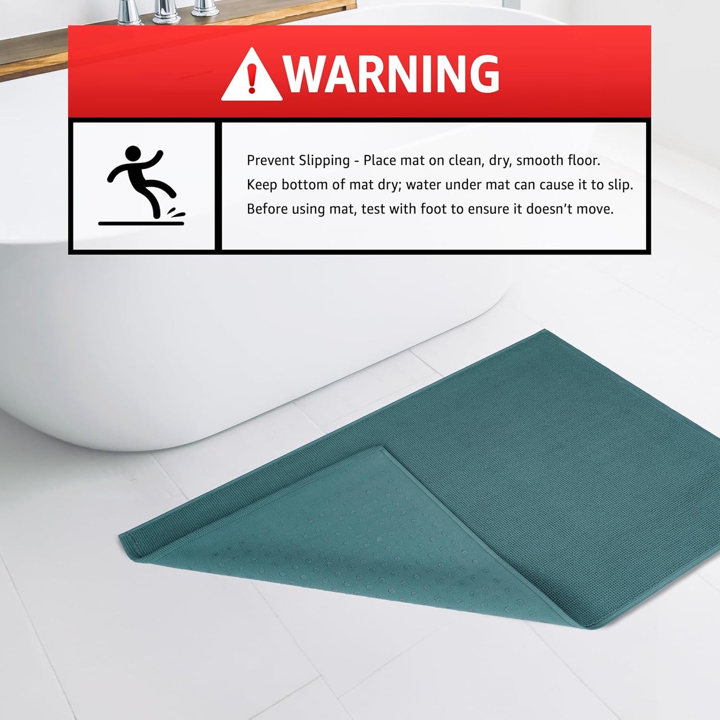 American Soft Linen Bath Rug, 17 in 24 in 100% Cotton Bath Mats Rugs for Bathroom, Slip Reducer Washable Shaggy Form Area Rugs, Colonial Blue Bath Rug