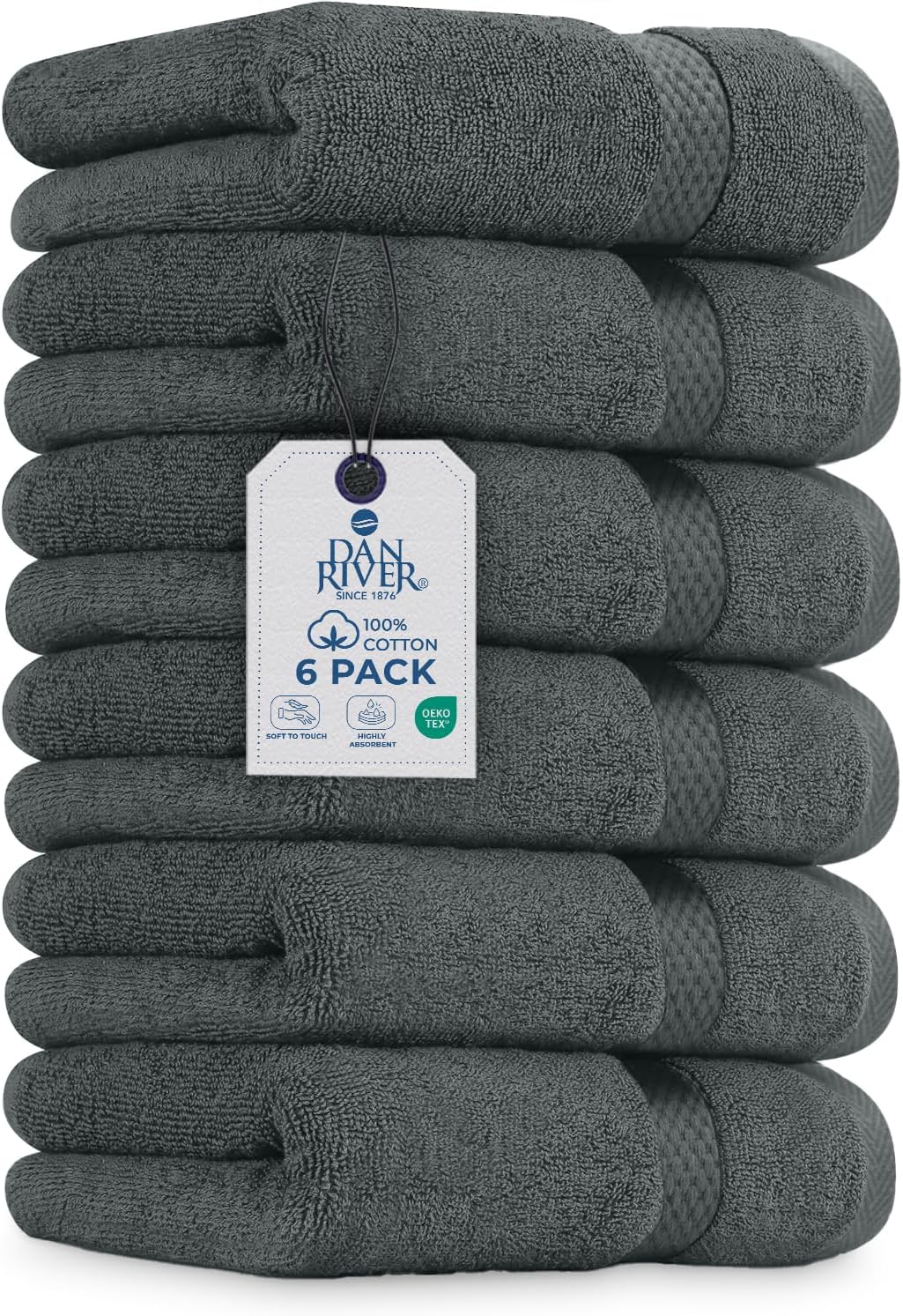 DAN RIVER 6-Pack Premium Hand Towels (16x28 Inches) - 100% Cotton, Ultra Soft, Lightweight, Highly Absorbent Towels for Bathroom, Spa, Gym, Salon, Hotel, and Travel - 550 GSM – Gray
