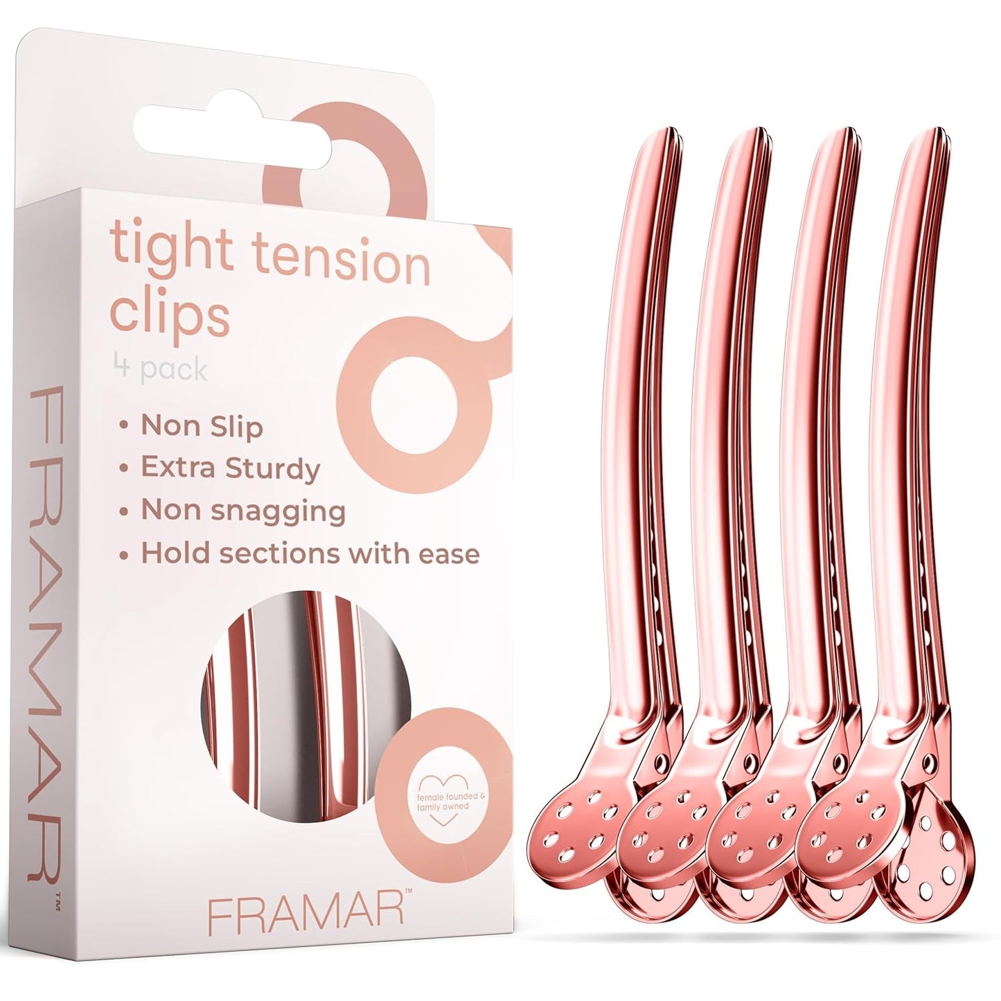 Framar Rose Gold Metal Hair Clips For Styling - Professional Hair Styling Clips, Hair Sectioning Clips, Salon Hair Clips Metal, Hairclips, Hair Salon Supplies – Extra Strong Hold – 4 Pack