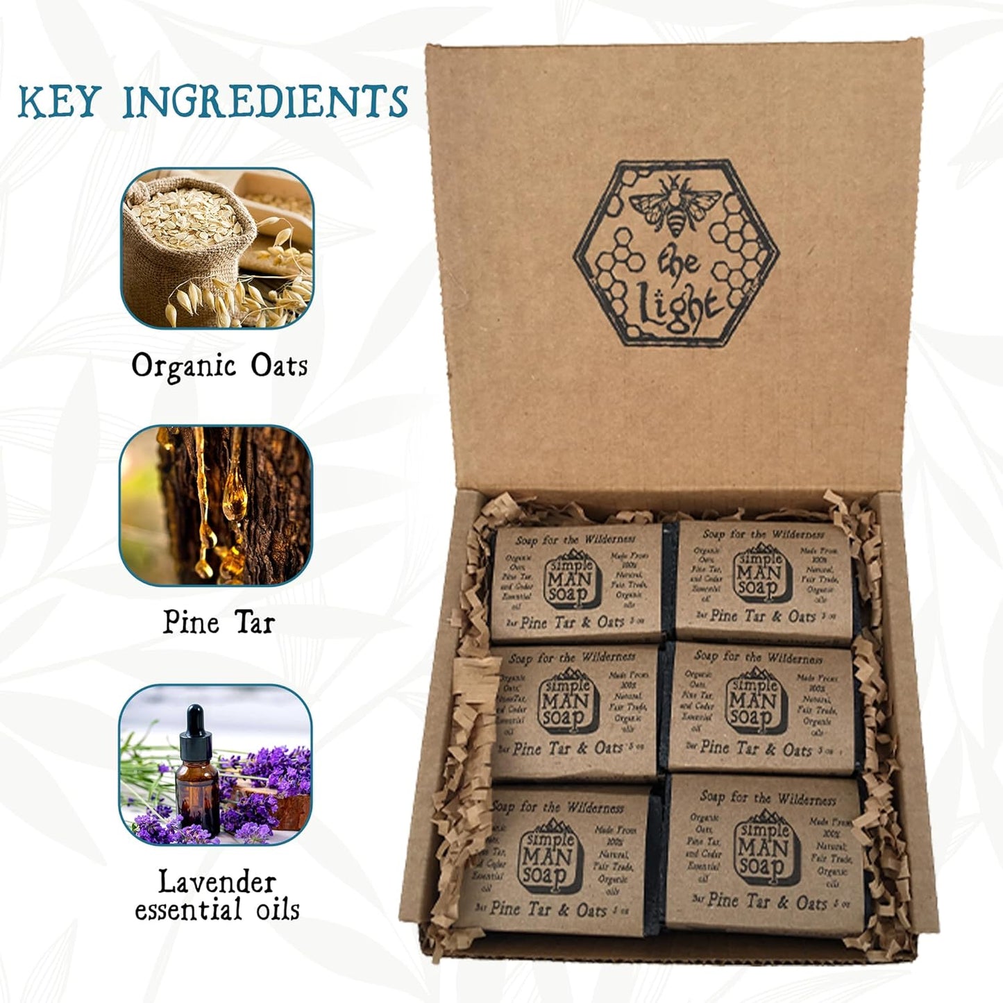 SimpleMan Soap Bar (Pine Tar and Oat) - Men’s soap with Organic & Fair Trade Essential Oils - All Natural, Handmade Man Bath Soap Bars-Pack of 12-2.5 Ounce bars(30 Ounces Total)