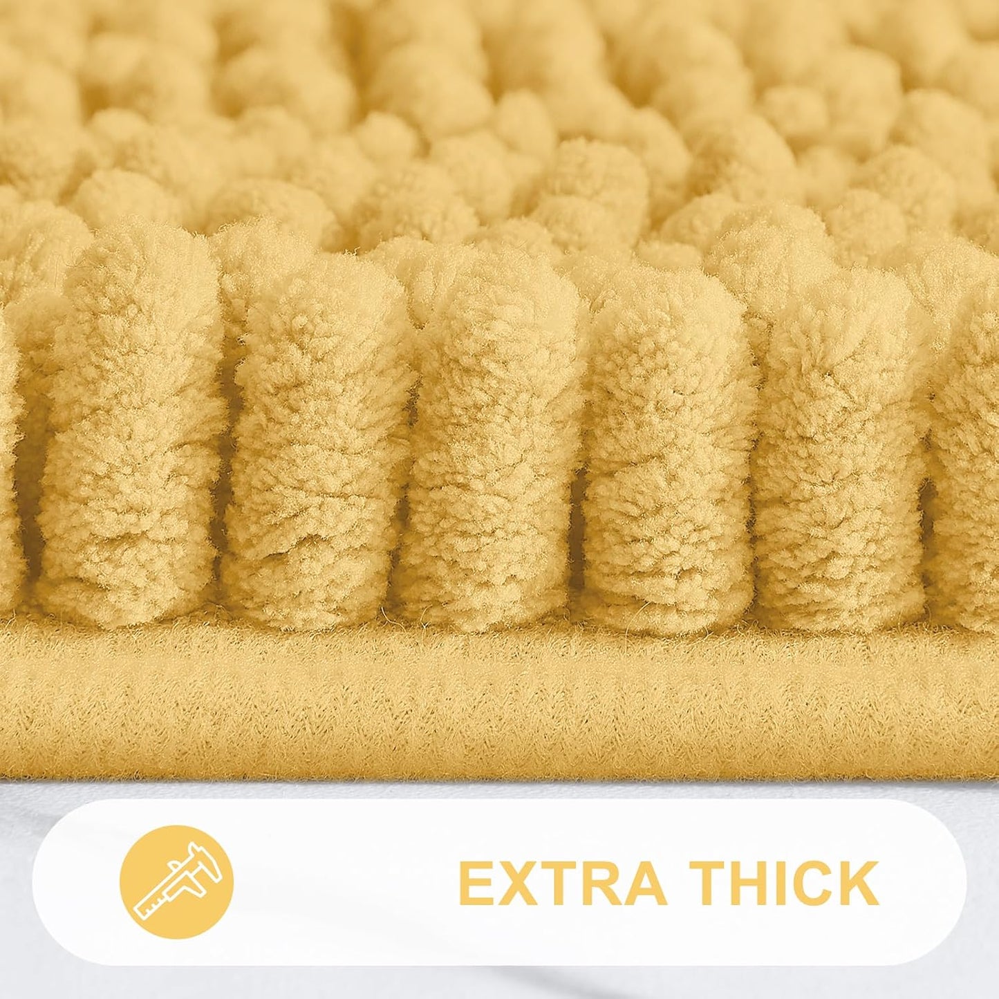 Grandaily Chenille Striped Bathroom Rugs 47x24, Extra Thick and Absorbent Bath Mats, Non-Slip Soft Plush Shaggy Shower Carpet, Machine Wash Dry, Bath Rug for Bathroom, Yellow