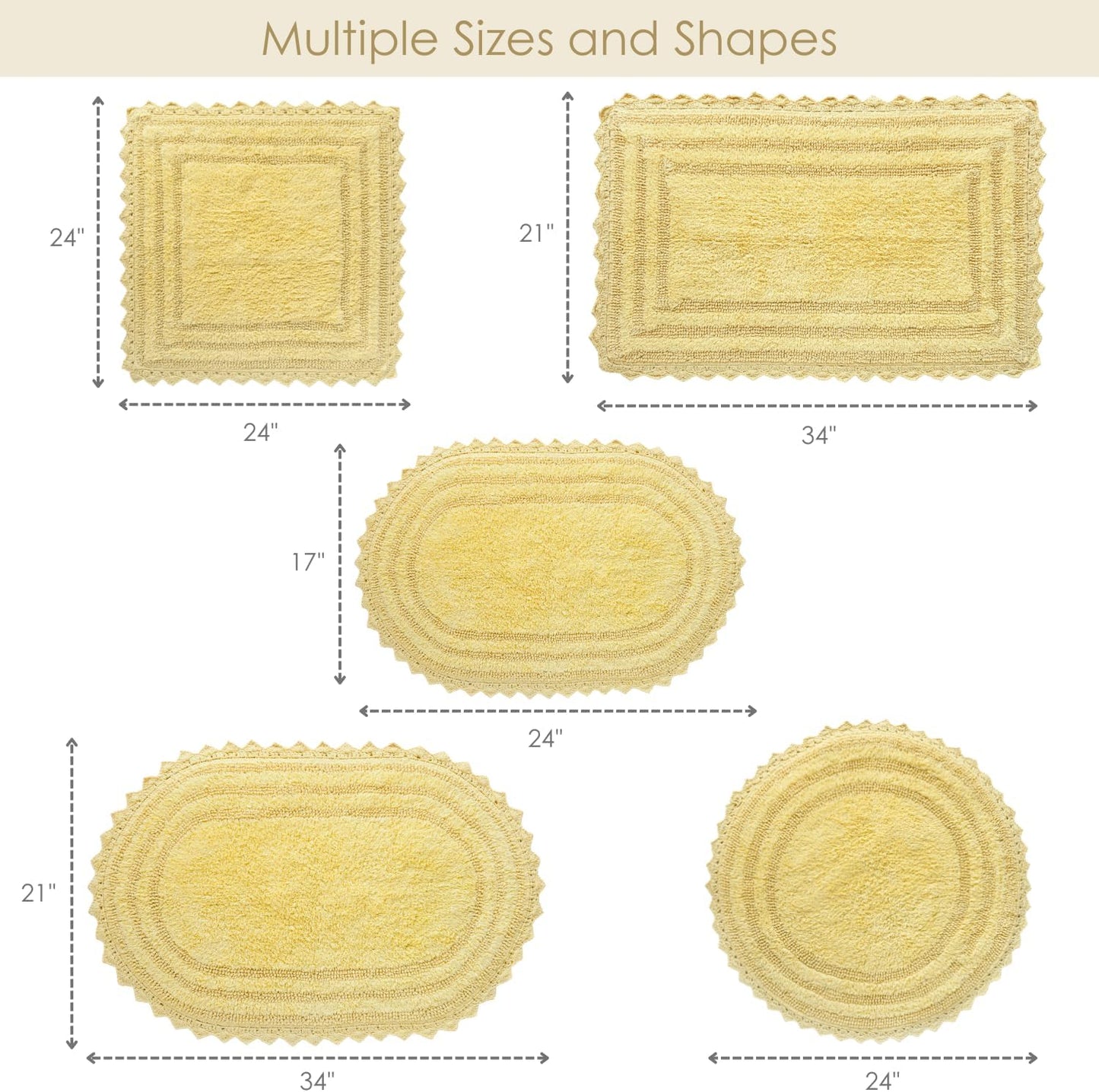 RAJRANG Bath Rug for Bathroom Kitchen Spa with Crochet Cotton Absorbent Soft Reversible Bath Mat Pale Banana Oval 24x17 Inch