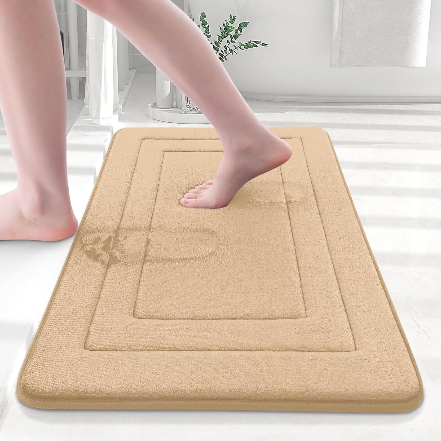 Arotive Memory Foam Bathroom Rug Mat 24x16, Ultra Soft and Absorbent Bath Mat, Machine Wash Dry, Comfortable Bath Rug Carpet for Bathroom Floor, Tub and Shower, Beige