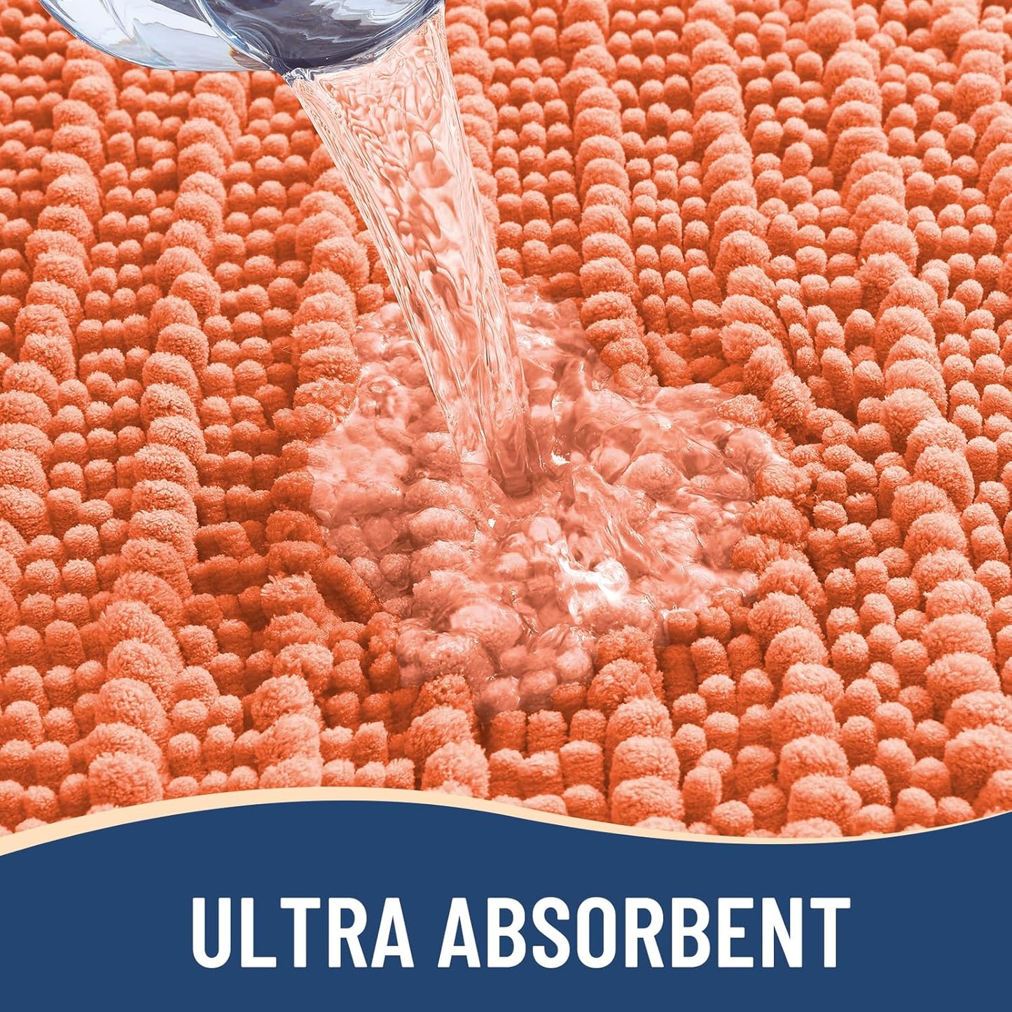 Arotive Luxury Chenille Bathroom Rug Mat, Extra Soft Thick Absorbent Shaggy Bath Rugs, Non-Slip Machine Wash Dry, Plush Bath Mats for Bathroom, Shower and Tub, 70x24, Coral