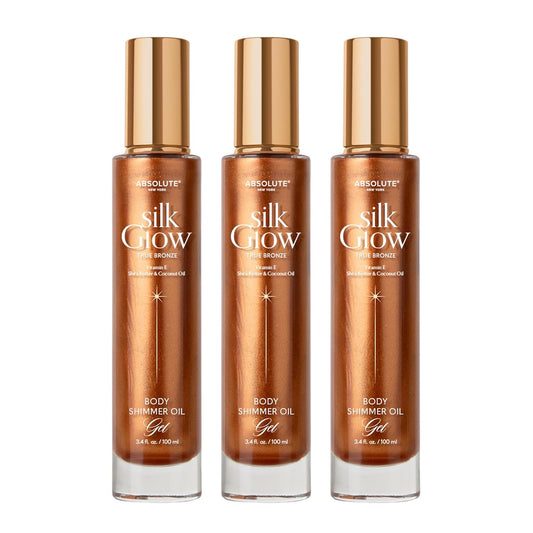 Absolute New York - Silk Glow Shimmer Mist Glow, Radiant, Shimmer Body & Face & Hair, Shea Butter, Coconut Oil, Vitamin E (SBGS06 True Bronze Oil Gel (Set of 3), 3.4 fl oz)