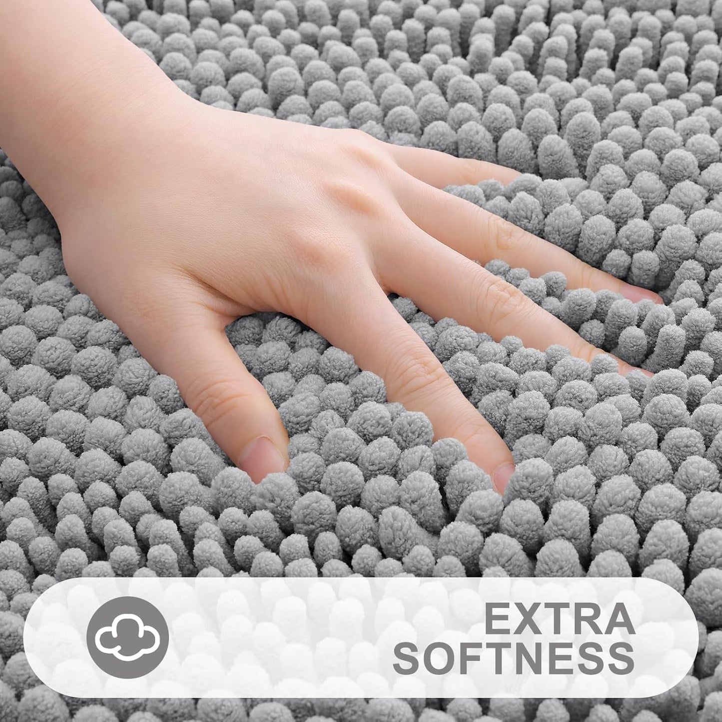 Grandaily Chenille Striped Bathroom Rugs 47x17, Extra Thick and Absorbent Bath Mats, Non-Slip Soft Plush Shaggy Shower Carpet, Machine Wash Dry, Bath Rug for Bathroom, Dark Gray