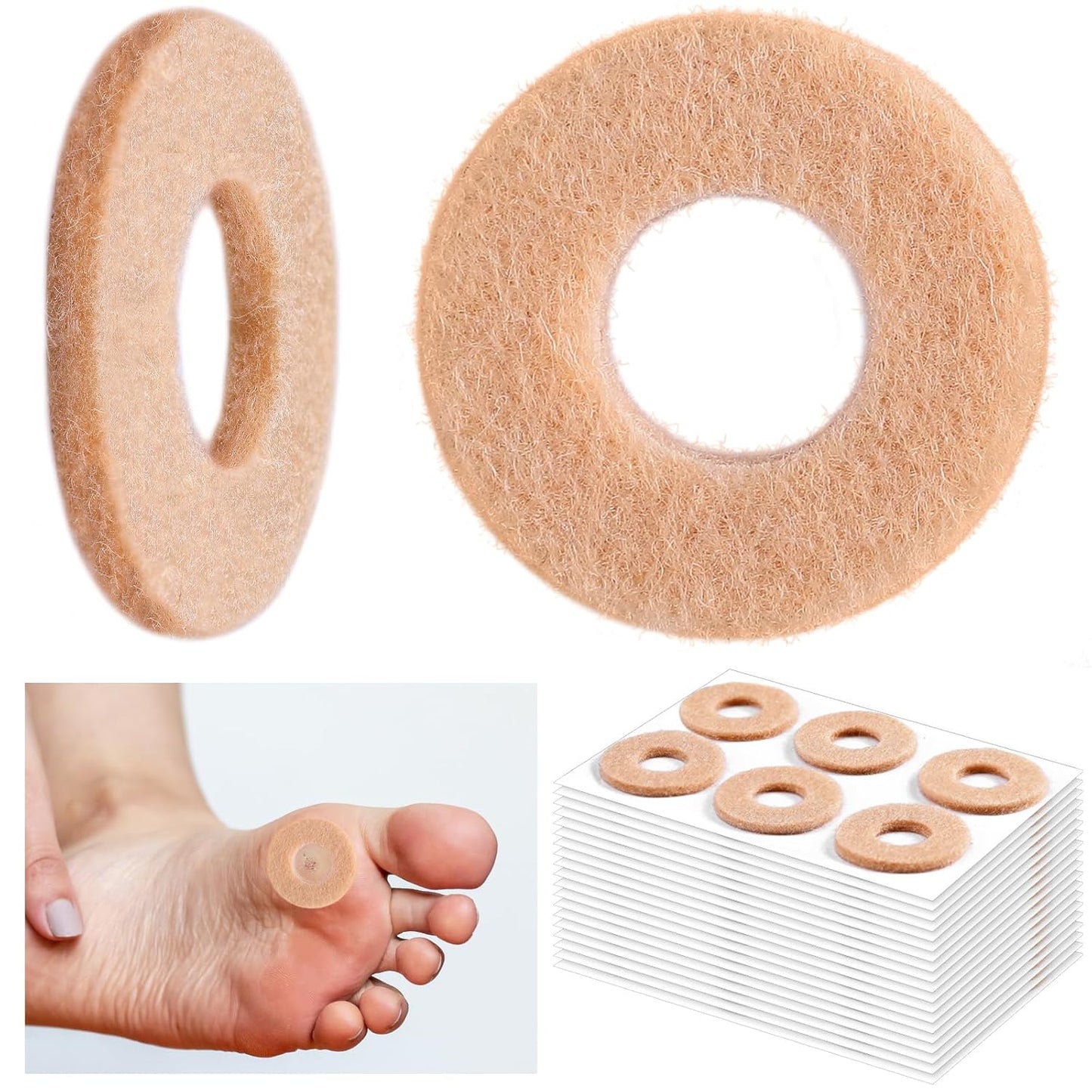 60 Pcs Felt Callus Cushions for Bottom of Foot Round Feet Corn Pads Adhesive Foot Callus Pads Soft Callous Cushions Bulk for Women Men Feet Toes Heel Pain Relief(Skin Color)