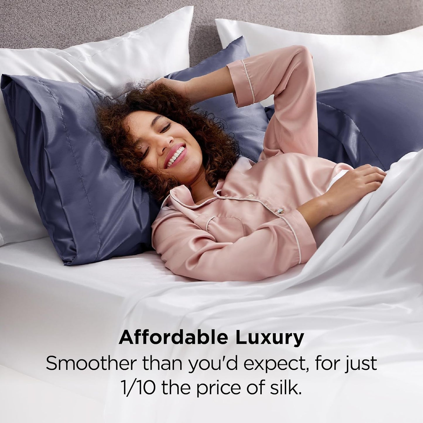 Bedsure Satin Pillowcase 2 Pack Similar to Silk Pillow Cases Standard Size, Pillow Case for Sleeping Women with Envelope Closure, Gifts for Women Men, Blue Granite, 20x26 Inches, 2pcs