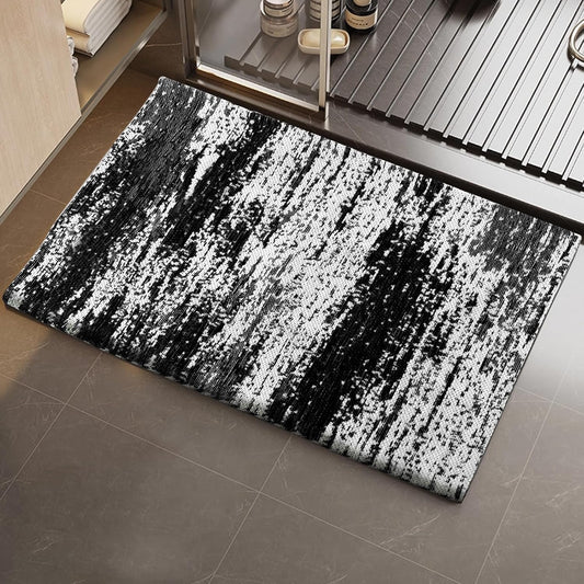 HDFK Graffiti Bath Mat | Non Slip Water Absorbent Quick Dry Woven Floor Mats | Thin Machine Washable Modern Shower Rug | Low Pile Profile Fit Under Door Vanity Room Bathroom Rugs | 24x17.7 Inch Black