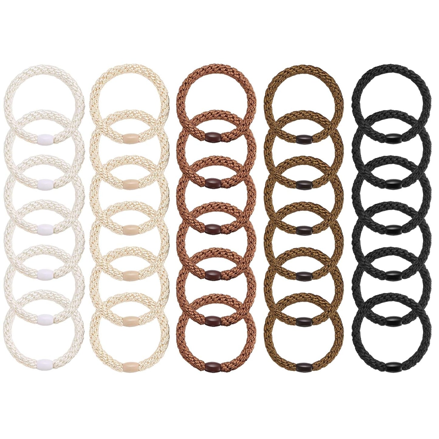 Hair Ties for Women Girls, Funtopia 30 Pcs Elastics Hair Bands Ponytail Holders for Thick Hair, No Damage No Crease Hair Elastics (Black/Brown/White/Beige/Coffee)