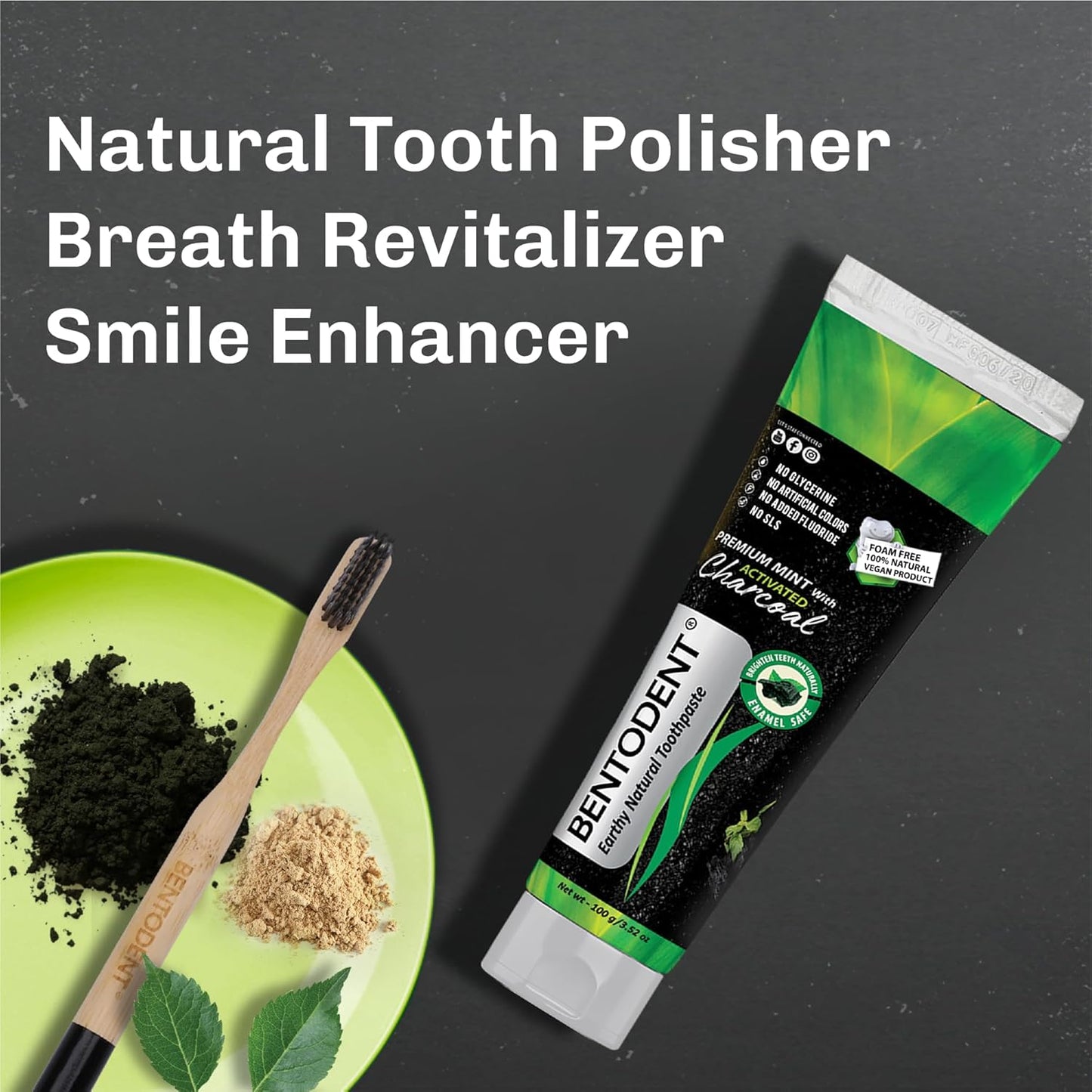 BENTODENT TOOTHPASTE Teeth Whitening Bentonite Clay & Activated Charcoal Toothpaste - Natural Teeth Whitening Toothpaste, No Fluoride & No SLS Vegan, 3.52 oz