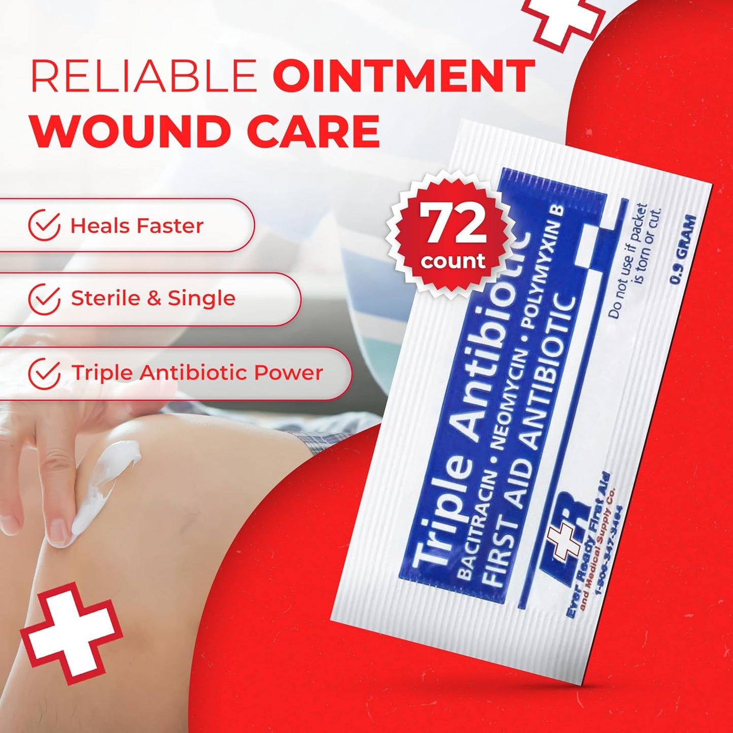 Triple Antibiotic Ointment .9gr Packets – First Aid Cream for Cuts, Scrapes, Burns – Neomycin, Bacitracin, Polymyxin B – 72 Count