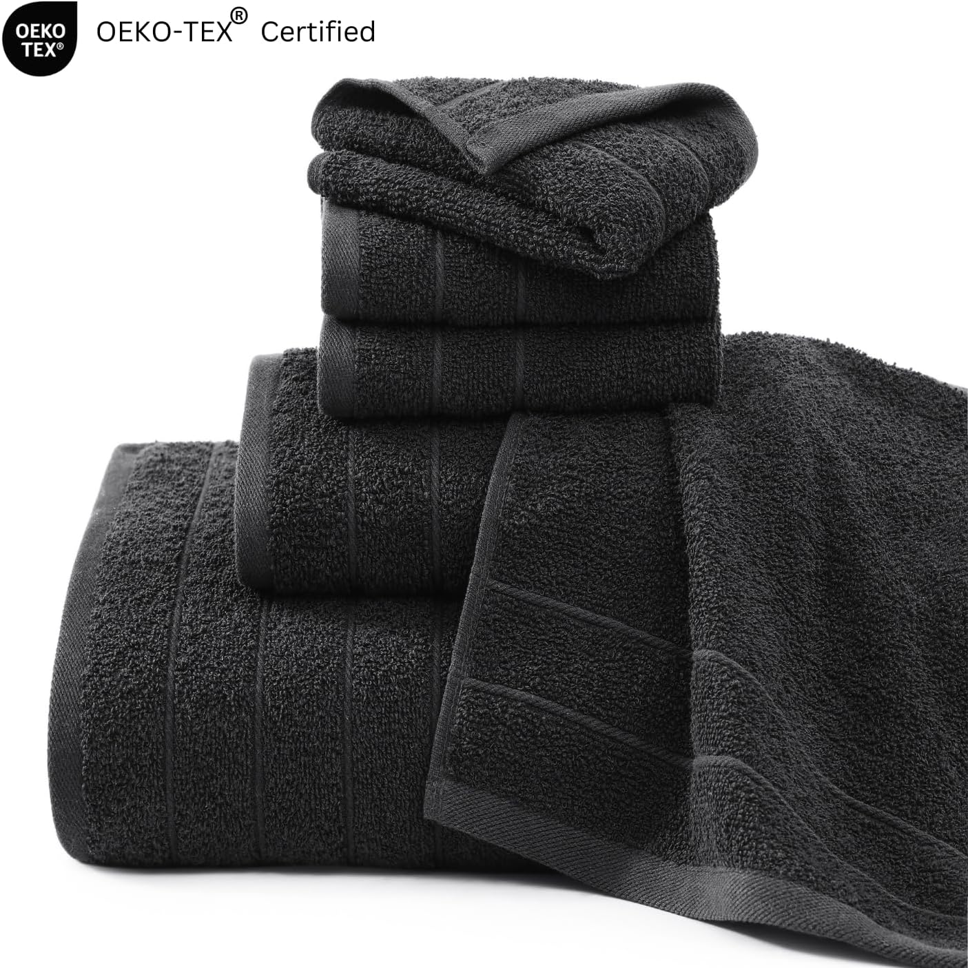 Casa Platino 100% Mercerized Cotton Luxury Bathroom Towels Set - 12 Piece - Ring Spun Technology - 4 Bath, 4 Washcloths, 4 Hand Towels - Remains Soft & Absorbent Even After Multiple Washes - Black