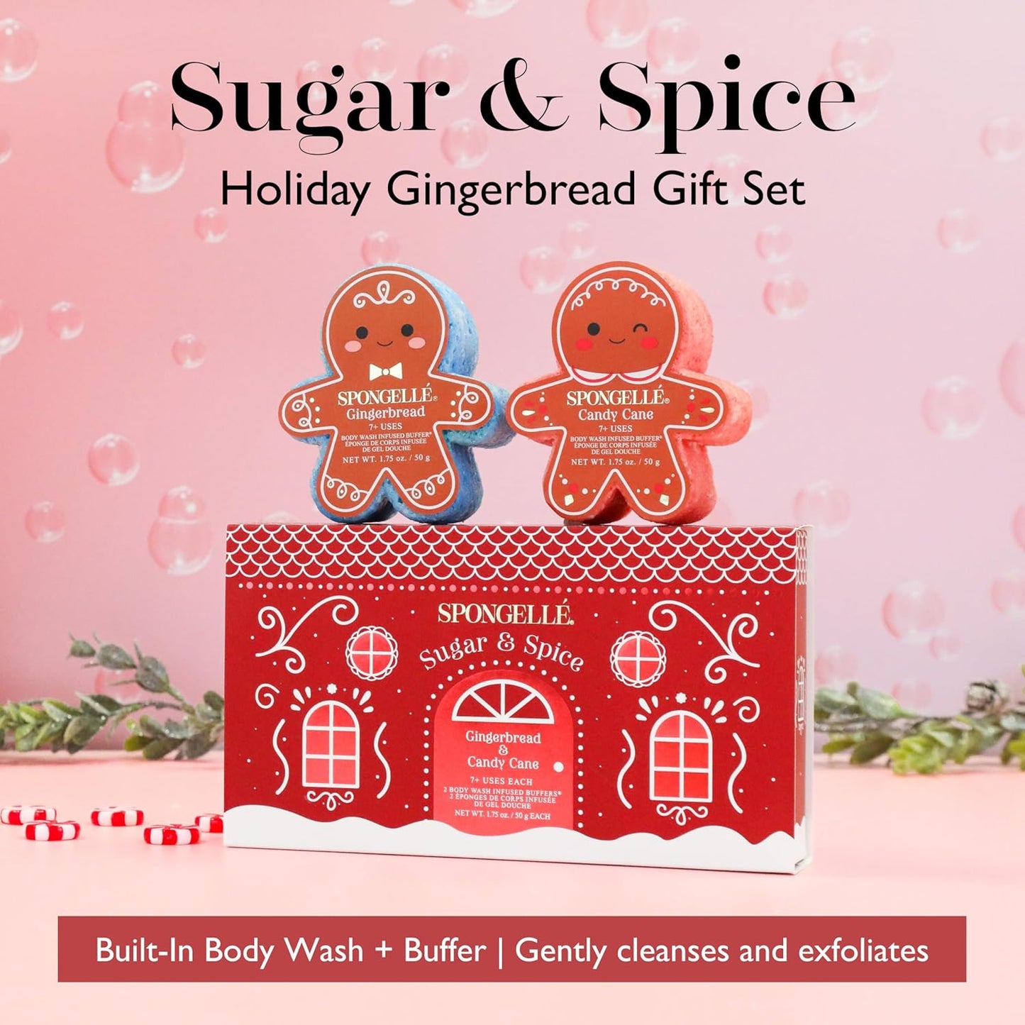Spongellé Gingerbread Gift Set Body Wash Infused Buffers, Sugar & Spice