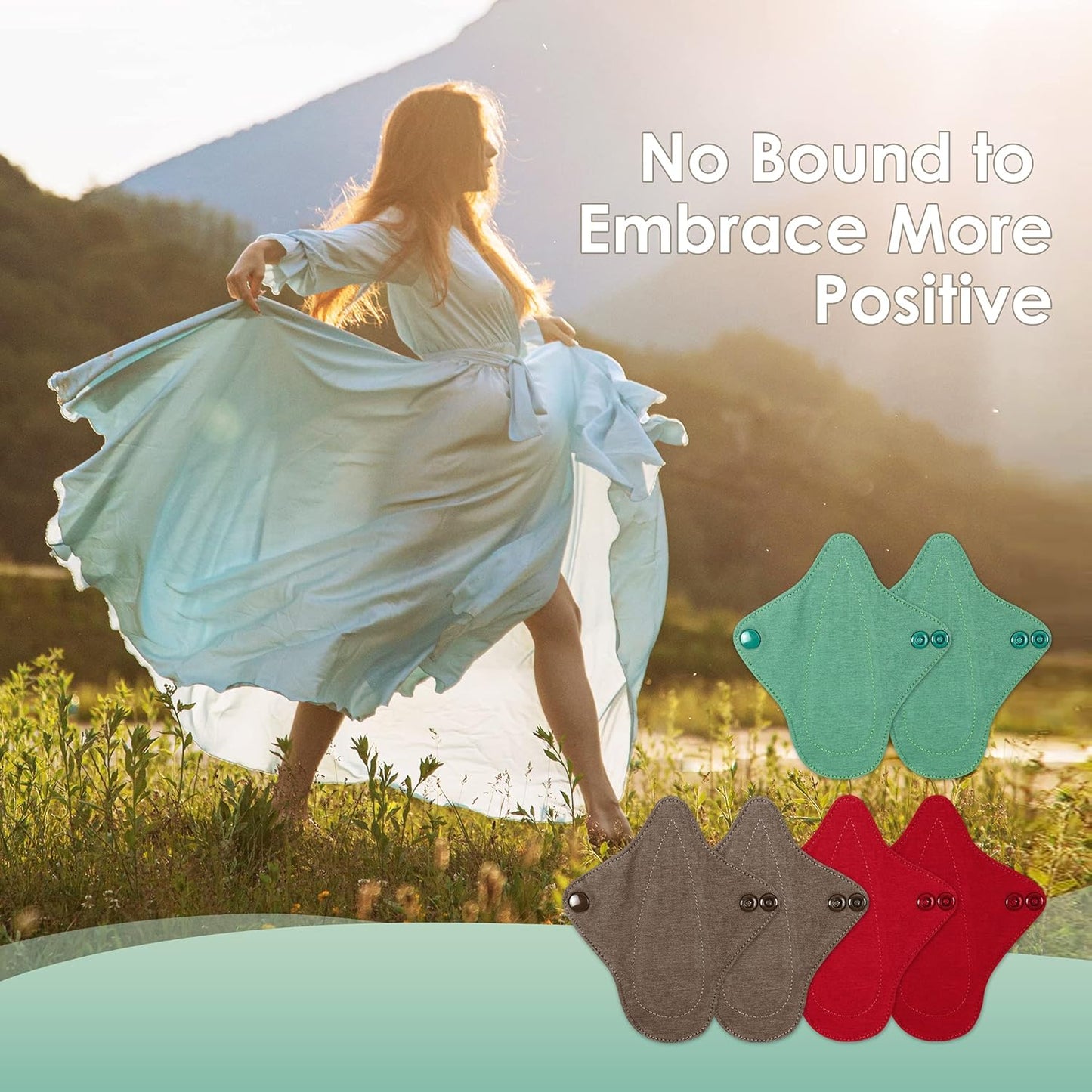 wegreeco 6 Pc Reusable Menstrual Pads, Ultra Thin Pantiliners for Thongs, Cloth Pads, Panty Liners for Teens, Women, Nonslip Thong Pantiliners + 1 Pc Wet Bag (Aqua, Burgundy, Coffee, XS)