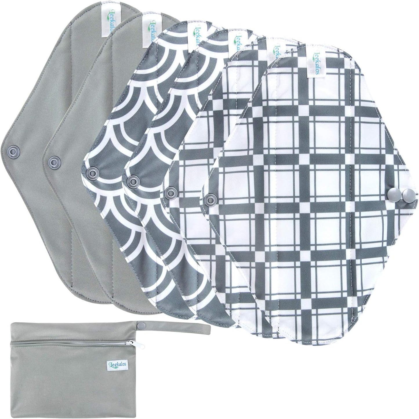 Leekalos Reusable Menstrual Pads - Bamboo Menstrual Cloth Pads | Light Incontinence Pads | Reusable Sanitary Pads - Pack of 6, 1 Cloth Mini Wet Bag