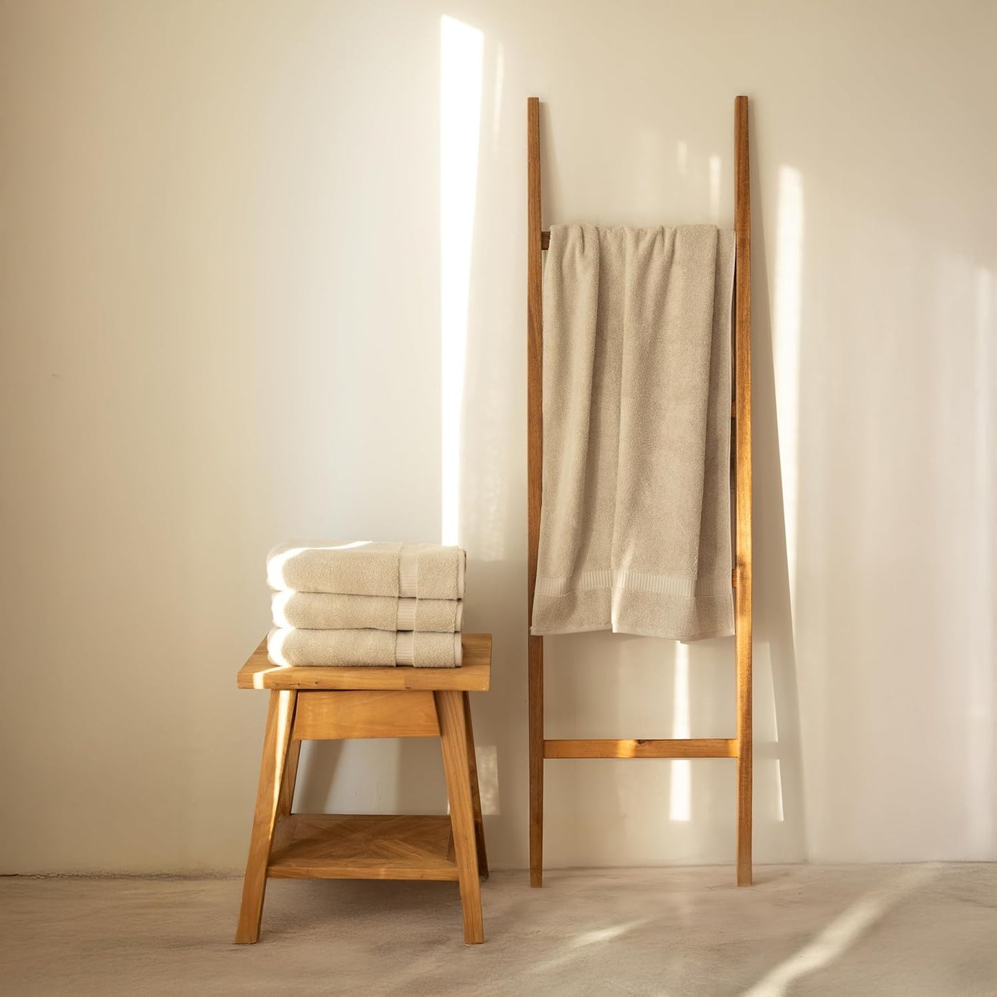 SALBAKOS 100% Turkish Cotton Bath Towel Set of 4 27x54 inch | Heirloom Quality | Hotel & Spa Collection | Ultra Soft, Super Absorbent, Long Lasting Bath Towels | Made in Turkey (Stone, 4 Bath Towels)