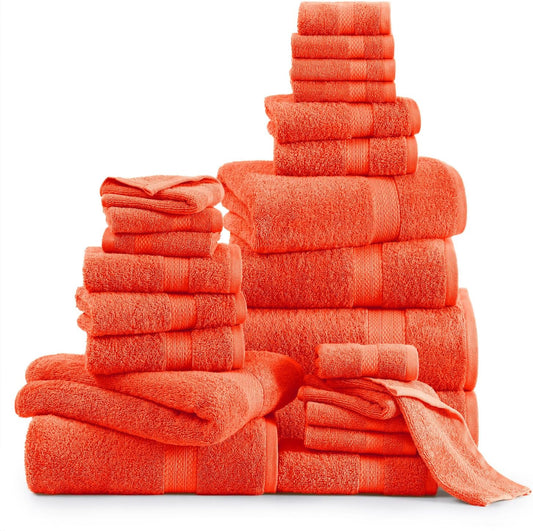 LANE LINEN 100% Cotton 24 Piece Bathroom Towel Set - Ring Spun, Quick Dry, Ultra Soft & Absorbent - 2 Bath Sheets, 4 Fingertip, 4 Bath, 6 Hand Towels, 8 Washcloths - Oeko Tex Certified - Tiger Lily