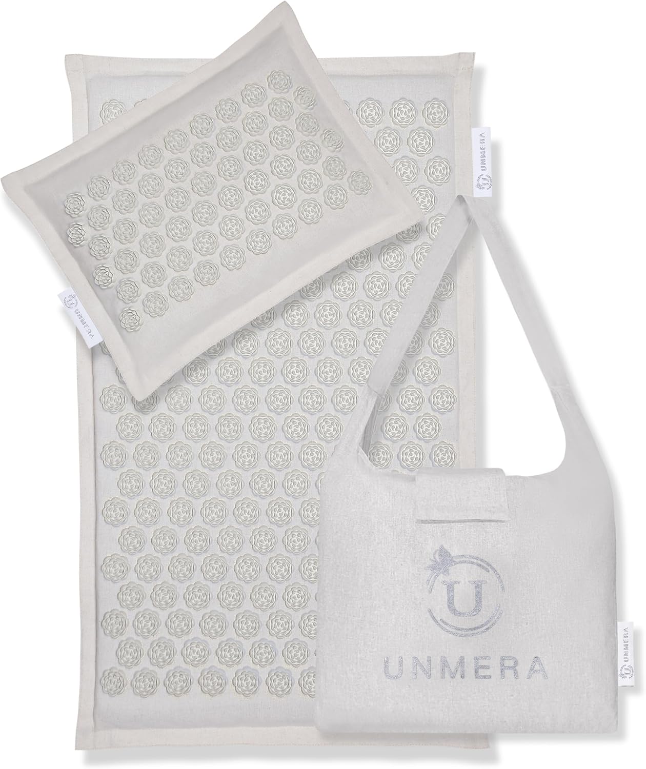 UNMERA Acupressure Mat and Pillow Set,Natural Eco Linen & Coconut Fiber Filling,for Back/Neck Pain Relief, Sciatic, Headache and Muscle Relaxation, Comes with Carrying Bag