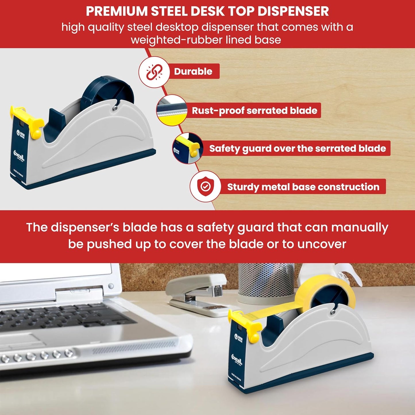 GGR Supplies ET-1170 Blue/Grey Premium Steel Desk Top Dispenser: 1 in. Wide (3 in. core). Manufactured by EXCELL