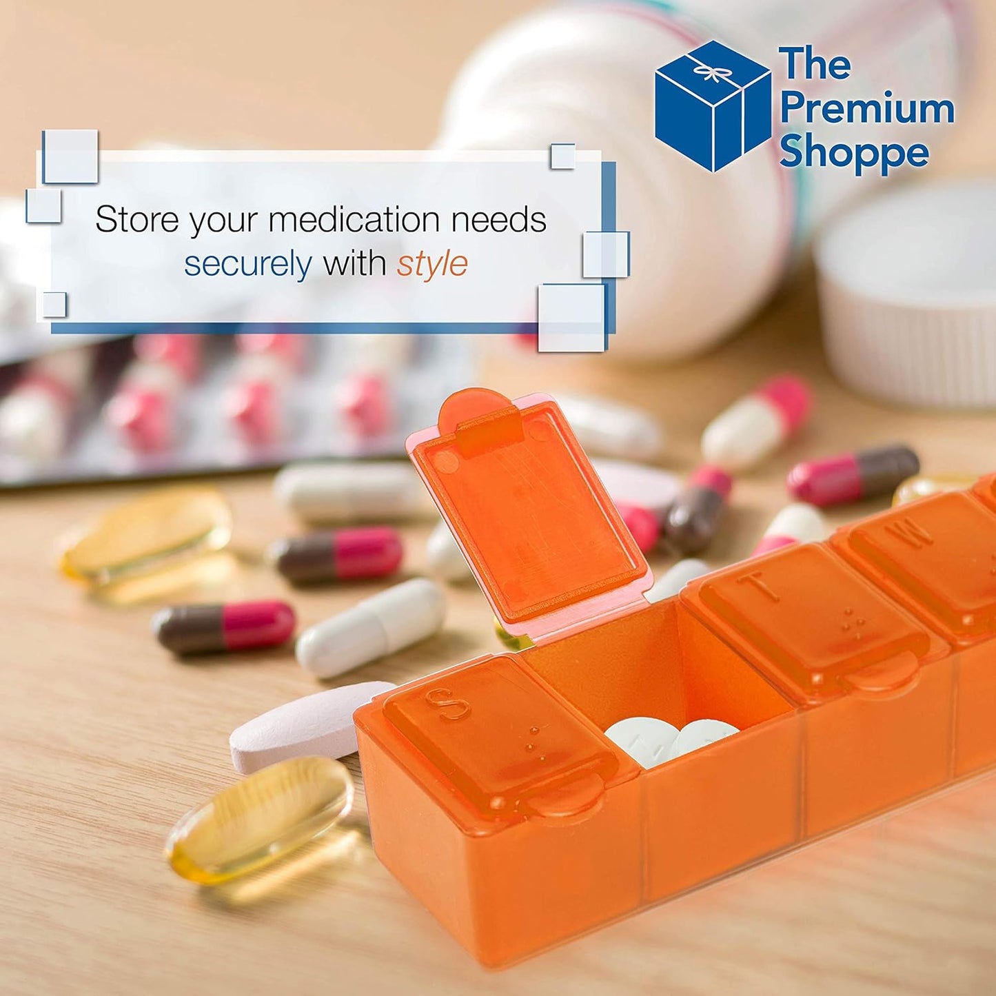 USA Merchant - 7 Day Pill Box Small with Snap Close Lids - Weekly Pill Organizer 4 Times a Day or 28 Day Dispenser - Comes with 4 Separate 7 Day Pill Containers for Vitamins, Supplements, and Medicine