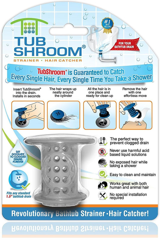 TubShroom the Revolutionary Tub Drain Protector Hair Catcher/Strainer/Snare, Gray (TSGRA454)