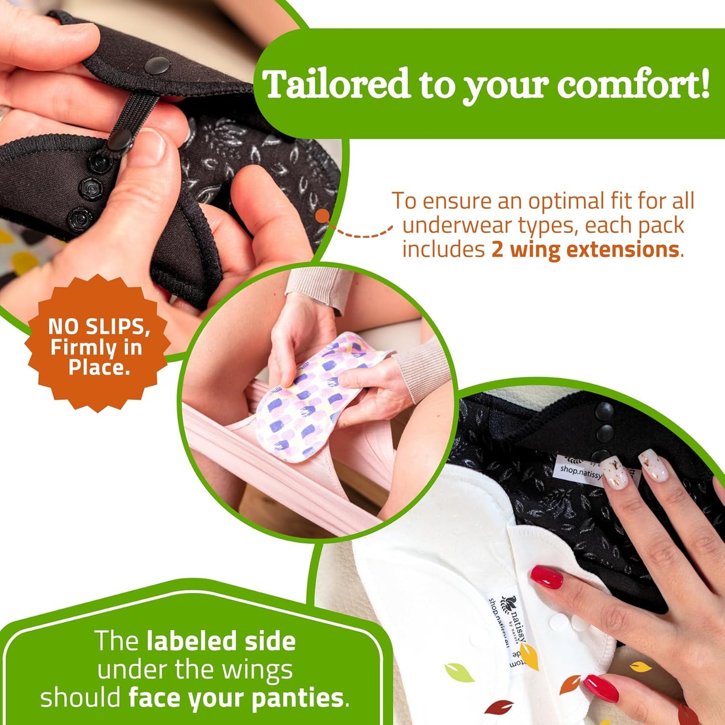 Non-Slip, (Premium) Reusable Menstrual Pads for Light Flow (6 Pack S+M) - Leak Proof & Odor Free Viscose Cloth Pads for Women & Teens - High-Temp Washable, Soft & Skin-Safe for All-Day Period Comfort