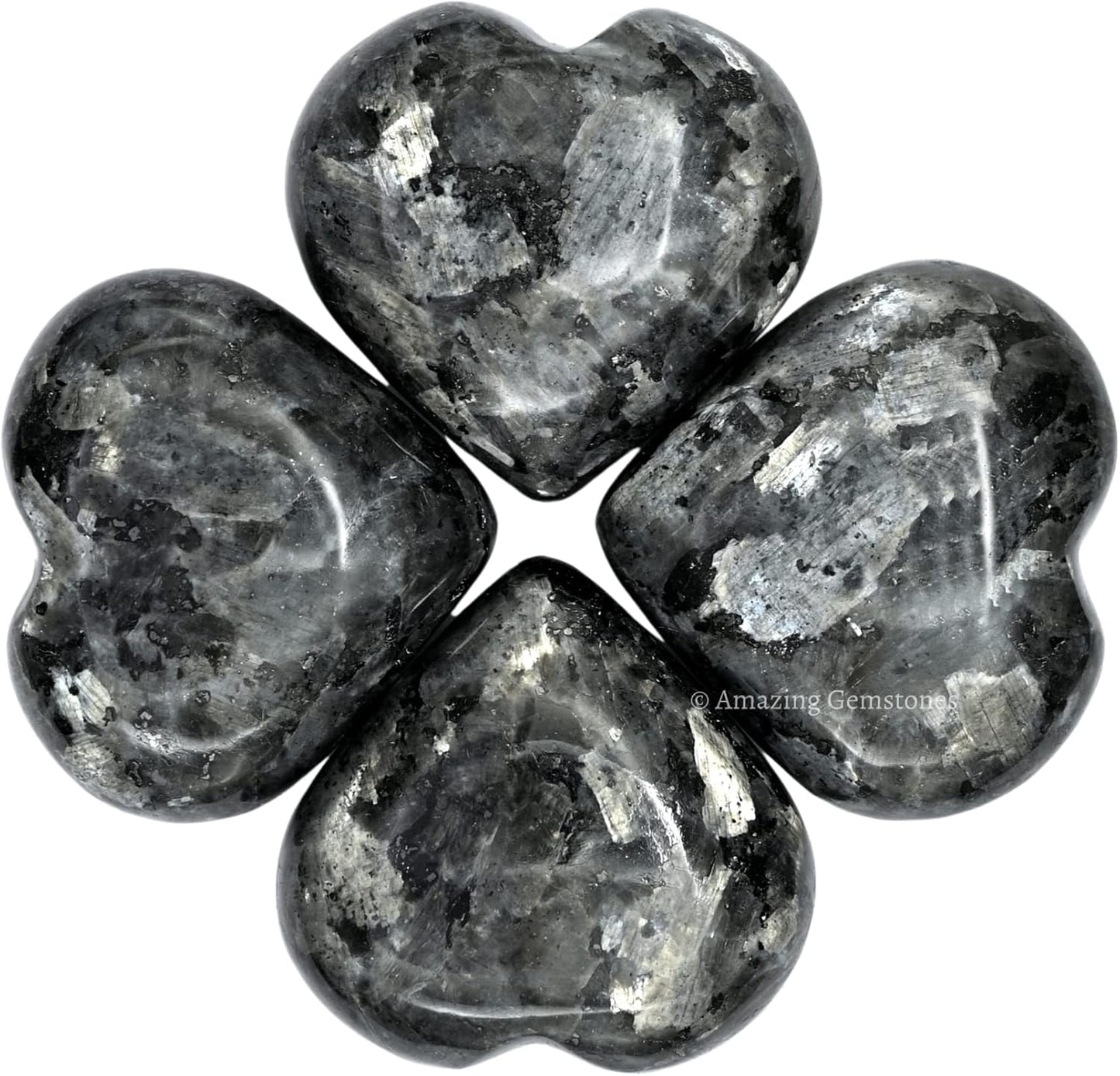 Amazing Gemstone Larvikite Crystal Heart Palm Stone - Pocket Massage Worry Stone for Natural Body Chakra Balancing, Reiki Healing and Crystal Grid