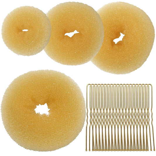 Teenitor 4pcs Hair Bun Shaper Set with Extra-large, Large, Medium, Small Donut Hair Bun Maker, 20pcs Large Bobby Pins, Gold