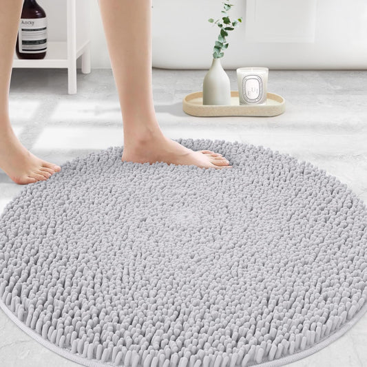MAYSHINE Round Area Rug Set for Bathroom | Soft Plush Chenille Bath Mat, Water Absorbent Non-Slip Bathroom Rug | Washable Shag Carpet for Shower, Bedroom, or Home Décor | 36"x36" (Round) | White