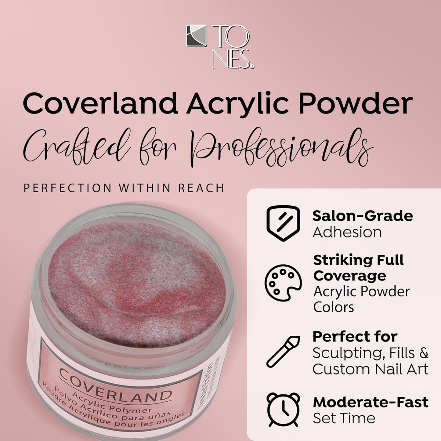 Tones Coverland Acrylic Nail Powder "Date Night" - Limited Edition Acrylic Powder for Nail Design, Sculpting, and Masking Nail Bed Imperfections - Professional Acrylic Nail Supplies - (1.5 Oz)