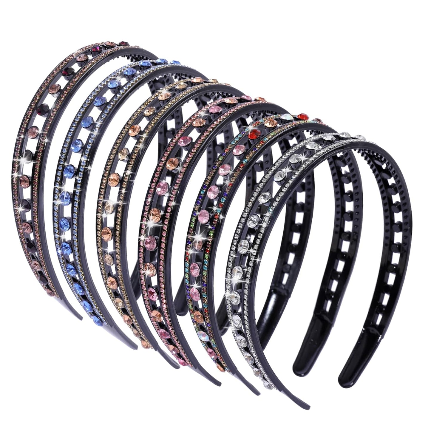 Plastic Rhinestone Headbands for Women,6PCS Sparkly Crystal Headband Non Slip Tooth Hair Bands Rhinestone Hair Hoop,Comfortable Daily Prom Party Head Accessories