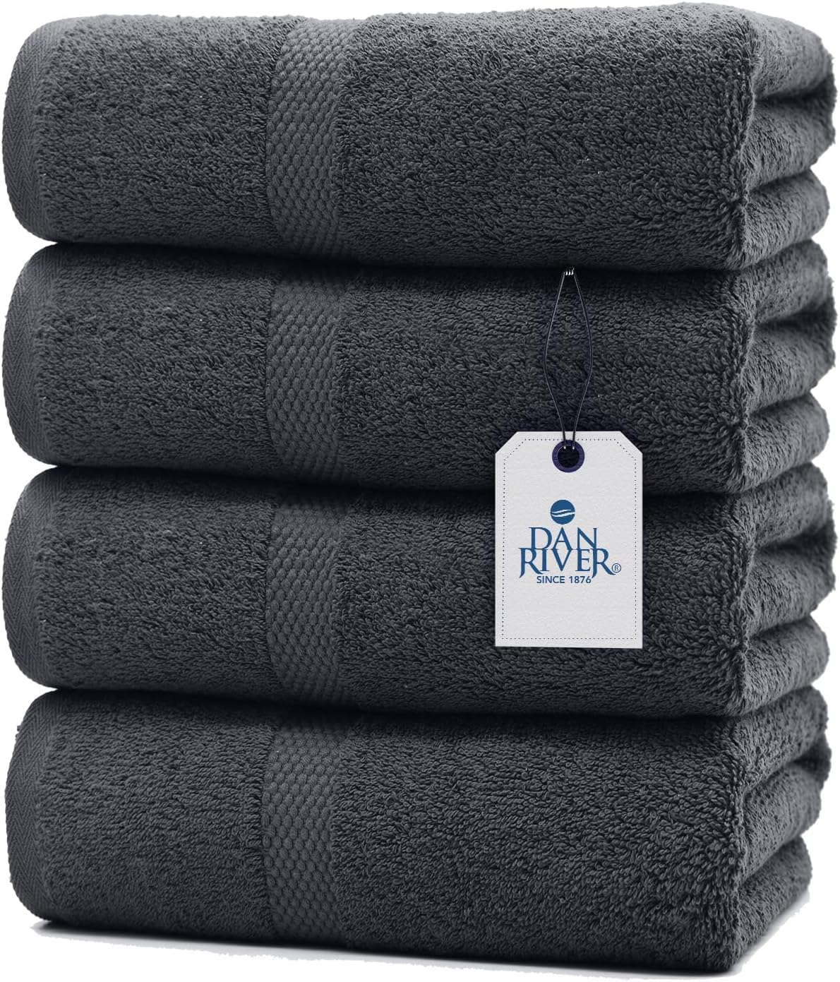 DAN RIVER Bath Towels Set of 4, 27 x 54 Inches, 100% Cotton, Larger & Lighter Weight, Quicker to Dry, Super Soft and Absorbent, Ideal Cotton Bath Towels for Daily Use, Dark Gray
