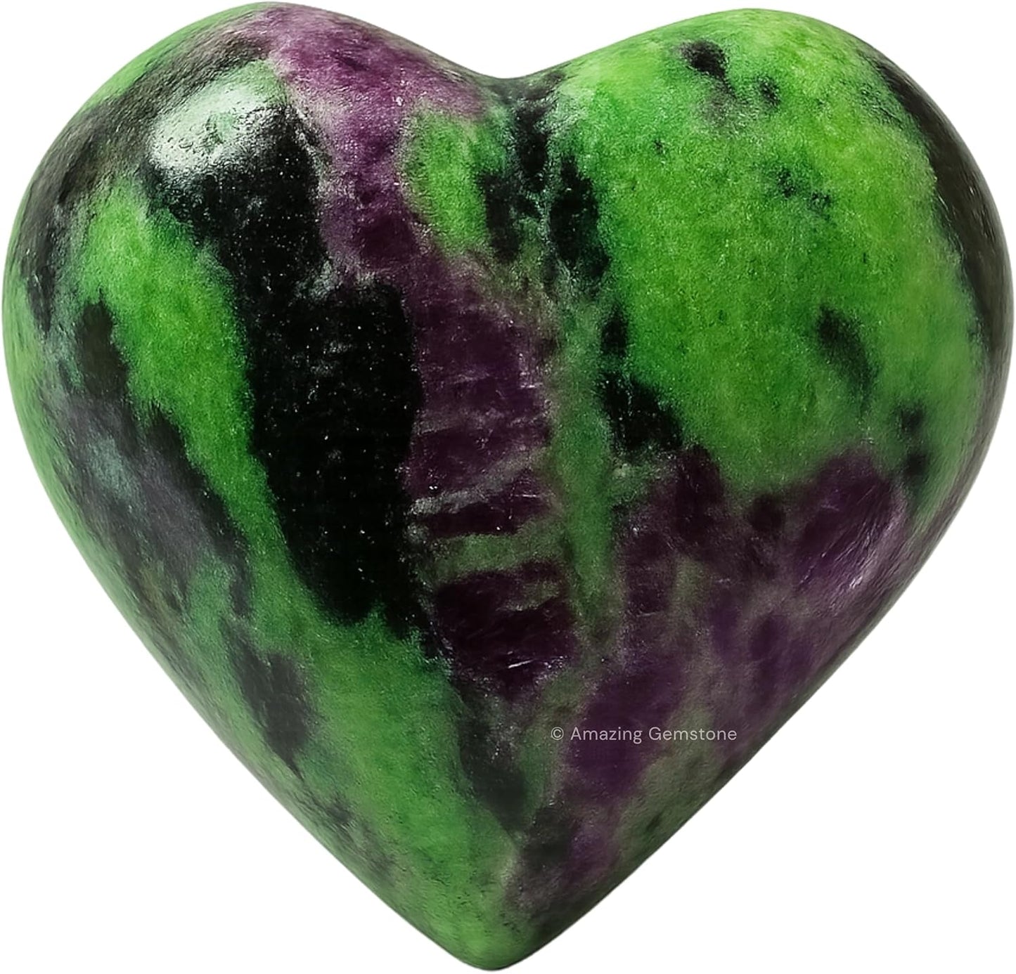 Amazing Gemstone Ruby Zoisite Crystal Heart Palm Stone - Pocket Massage Worry Stone for Natural Body Chakra Balancing, Reiki Healing and Crystal Grid